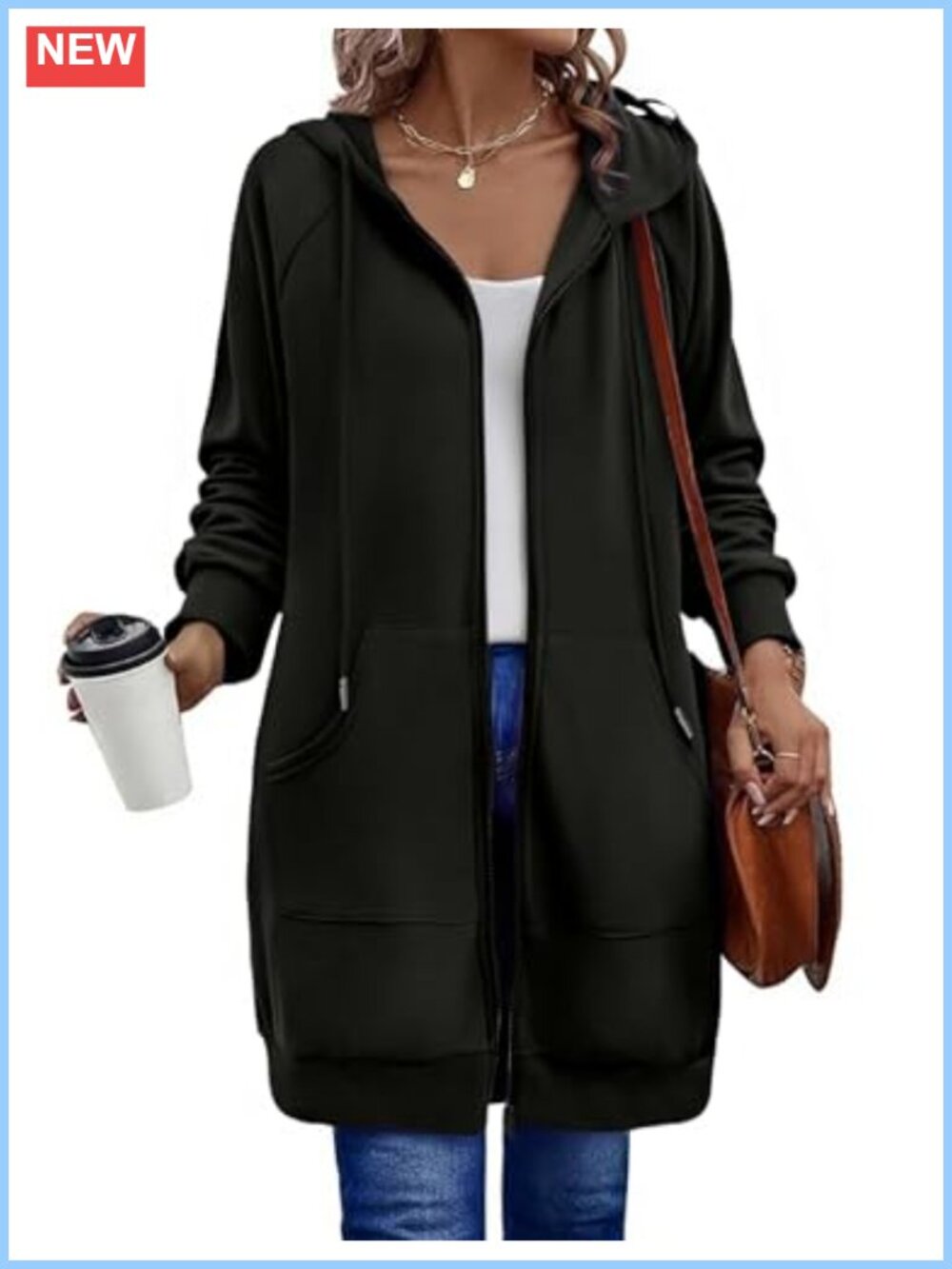 Oversized Zip Up Hoodie Long Tunic Sweatshirt Fleece Pockets